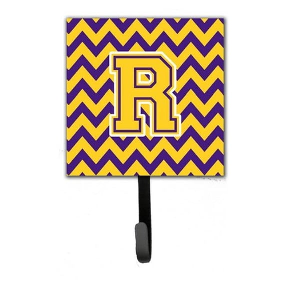 Letter R Chevron Purple & Gold Leash or Key Holder, 6 x 1.25 x 4.25 in.