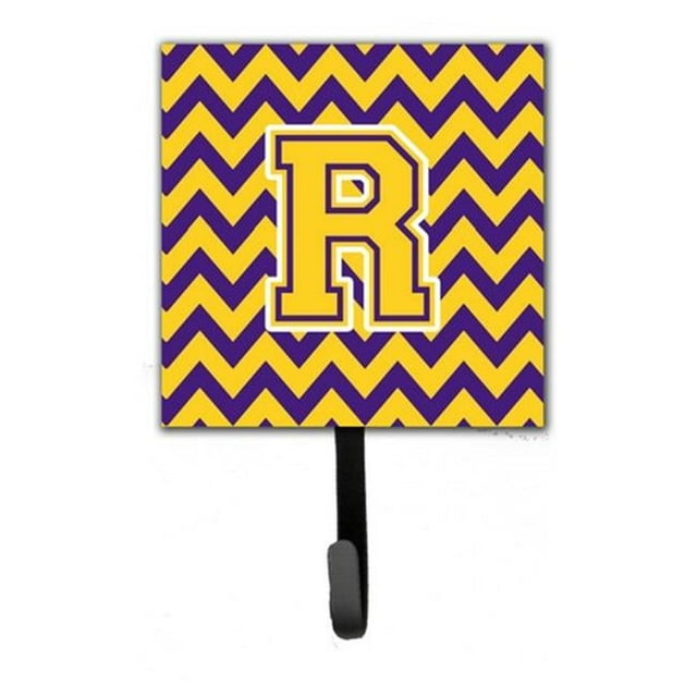 Letter R Chevron Purple & Gold Leash or Key Holder, 6 x 1.25 x 4.25 in.