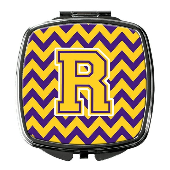 Letter R Chevron Purple and Gold Compact Mirror CJ1041-RSCM