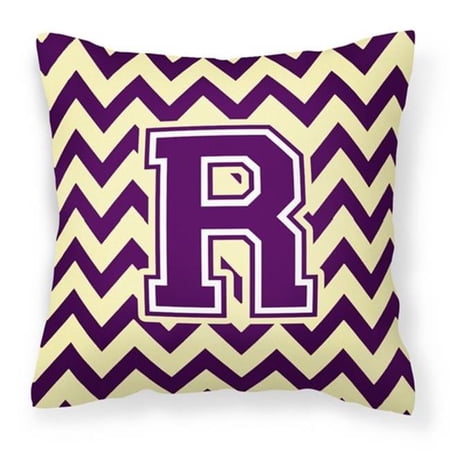 Letter R Chevron Purple and Gold Fabric Decorative Pillow
