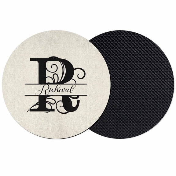 Letter R Coasters Set of 2, Monogram Words Absorbent Coasters for Drinks, Coaster for Bar Office Dining Coffee Table Accessories Decor, Non Slip Round Desk Coaster