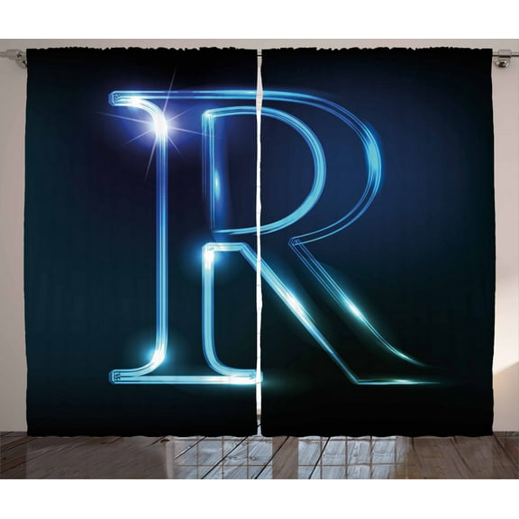 Ambesonne Letter R Curtains 2 Panel Set, Futuristic Design R, 108" x 90", Blue Black