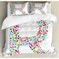 thumbnail image 1 of Letter R Duvet Cover Set King Size, Cool and Creative Arts Themed Typography Design Music Inspired Uppercase R Font, Decorative 3 Piece Bedding Set with 2 Pillow Shams, Multicolor, by Ambesonne, 1 of 2