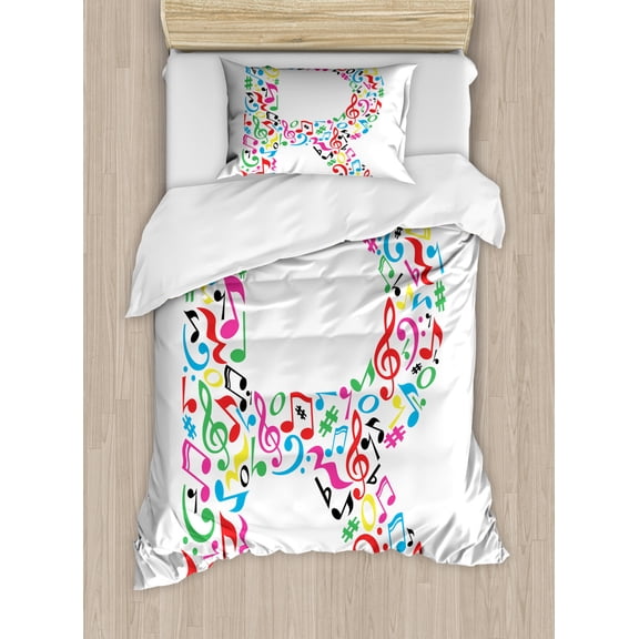 Letter R Duvet Cover Set Twin Size, Cool and Creative Arts Themed Typography Design Music Inspired Uppercase R Font, Decorative 2 Piece Bedding Set with 1 Pillow Sham, Multicolor, by Ambesonne