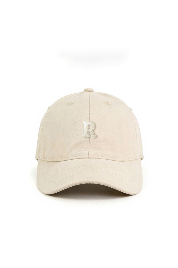 Letter R Embroidery Washed Cotton Dad Hat, Solid Color Soft Top Baseball Cap-280 Beige R
