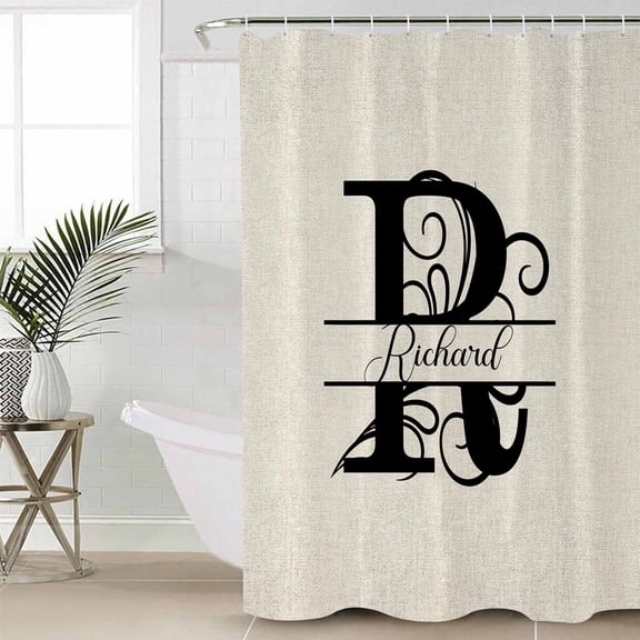 Letter R Extra Long Shower Curtain Set, Waterproof Shower Curtains for Bathroom, Monogram Words Washable Fabric Cloth Bath Curtain for Bathtub Decoration with Hooks 72x96 Inches