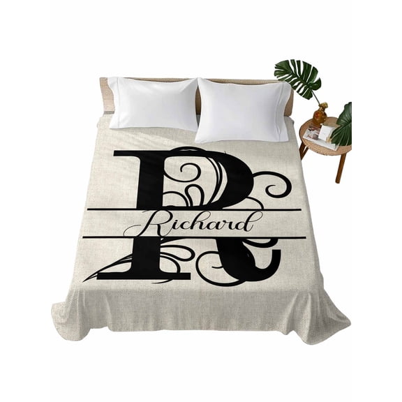 Letter R Flat Sheet Only Twin Size, Soft Breathable Bed Top Sheets for Mattress, Monogram Words Luxury Bedding Flat Sheets for Home Hotel Bedroom Bed Protection
