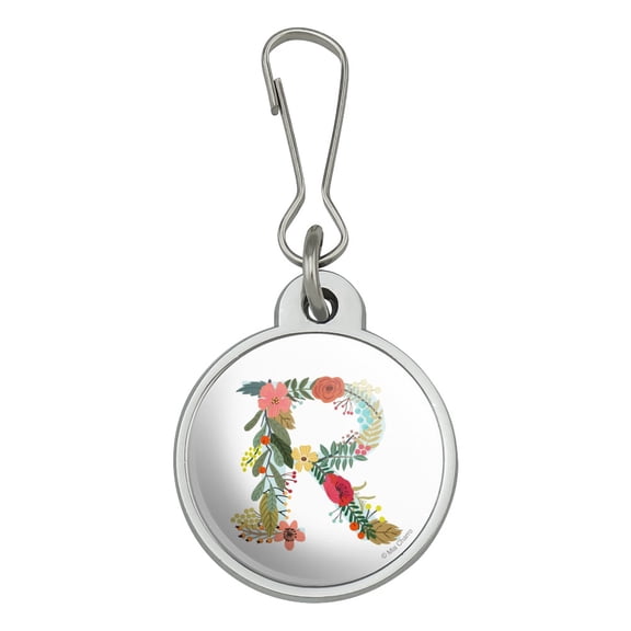 Letter R Floral Monogram Initial Jacket Handbag Purse Luggage Backpack Zipper Pull Charm