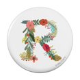 thumbnail image 1 of Letter R Floral Monogram Initial Pinback Button Pin, 1 of 5