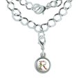 thumbnail image 1 of Letter R Floral Monogram Initial Silver Plated Bracelet with Antiqued Charm, 1 of 5