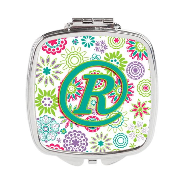 Letter R Mirror Letter R Flowers Pink Teal Green Initial Compact Mirror - Walmart.com