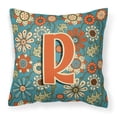 thumbnail image 1 of Letter R Flowers Retro Blue Fabric Decorative Pillow, 1 of 4