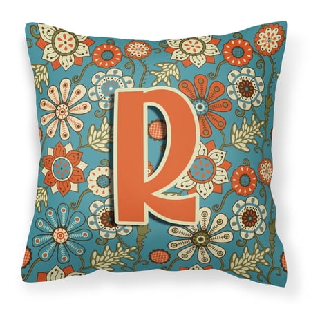 Letter R Flowers Retro Blue Fabric Decorative Pillow