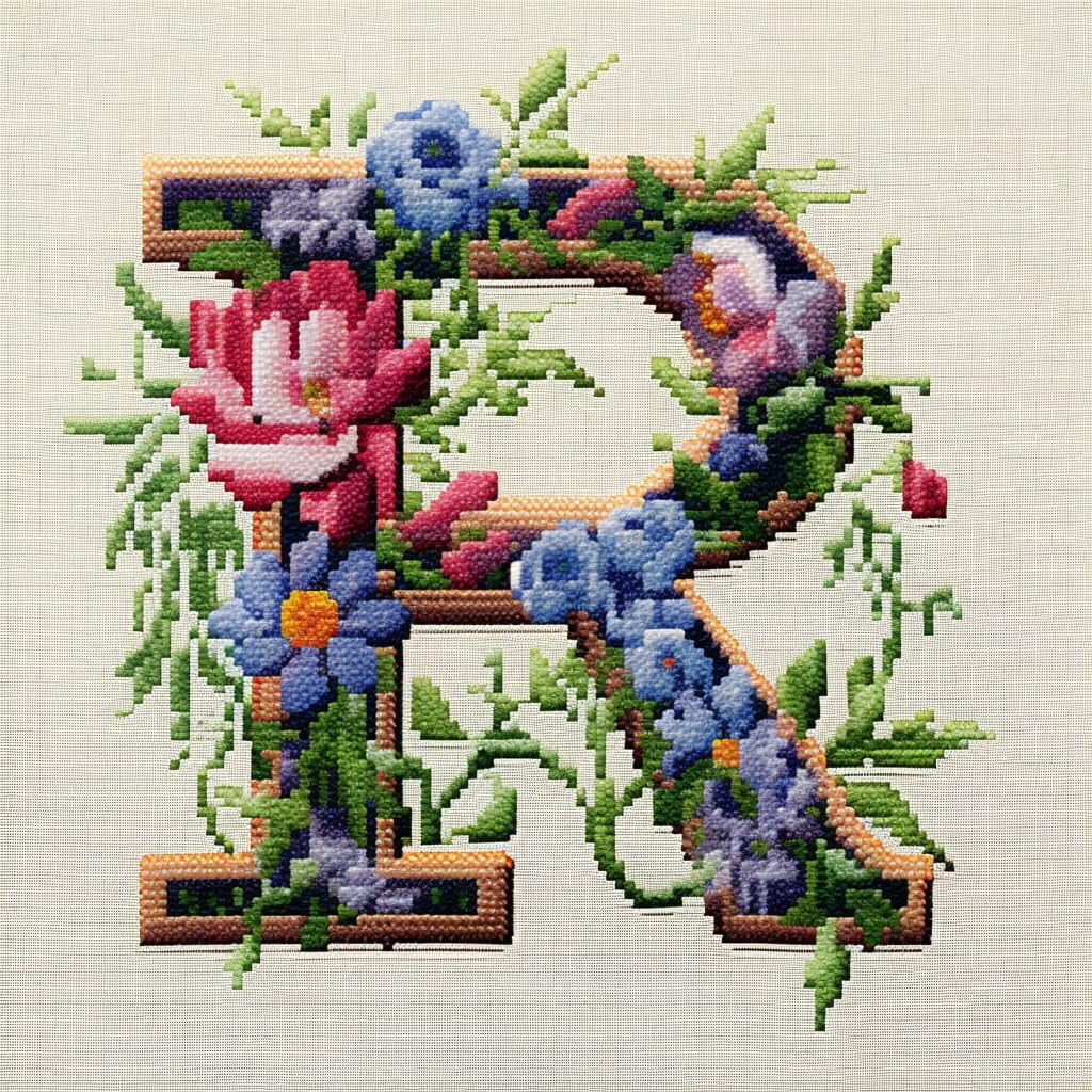 Crosshatch Lettering R Letter R in Flowers Stamped Cross Stitch Kits for Beginners Easy with ...