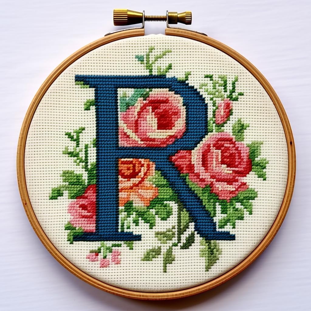 Letter R in Flowers Stamped Cross Stitch Kits for Beginners Easy with ...