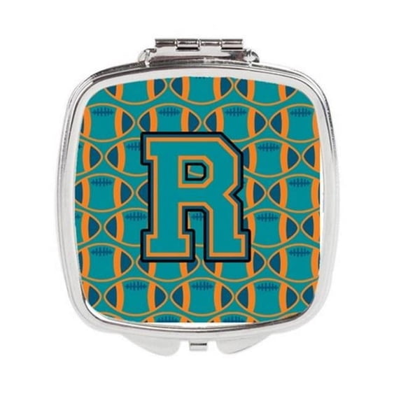 Letter R Football Aqua - Orange & Marine Blue Compact Mirror