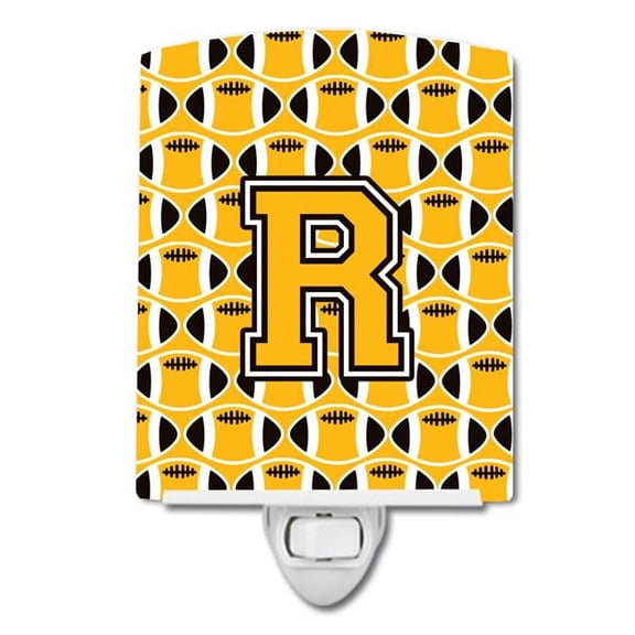 Letter R Football Black, Old Gold & White Ceramic Night Light
