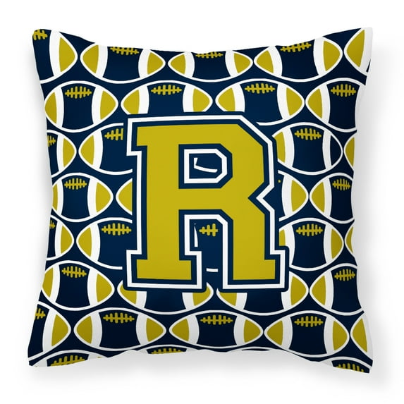 Letter R Football Blue and Gold Fabric Decorative Pillow