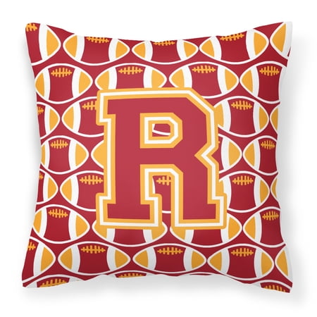 Letter R Football Cardinal and Gold Fabric Decorative Pillow