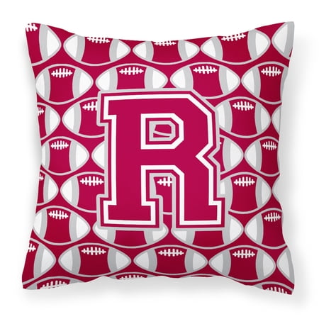 Letter R Football Crimson, grey and white Fabric Decorative Pillow