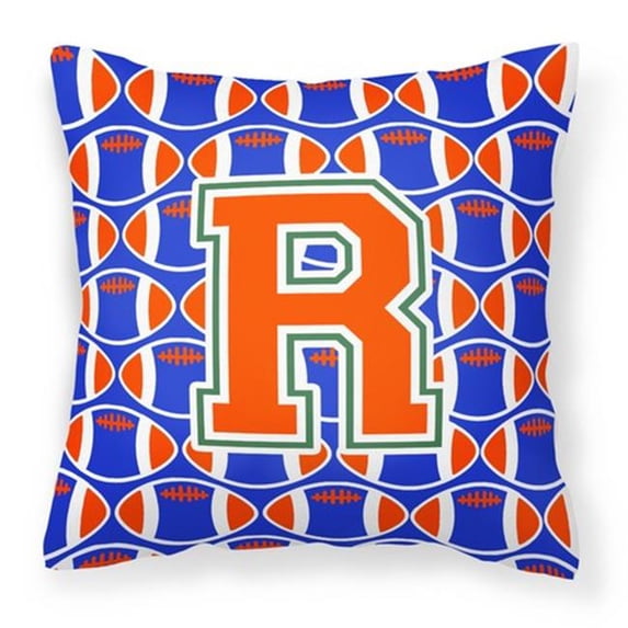 Letter R Football Green - Blue & Orange Fabric Decorative Pillow