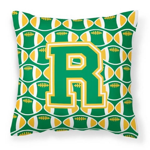 Letter R Football Green & Gold Fabric Decorative Pillow - Green & Gold - 14in. H x 3in. W x 14in. L