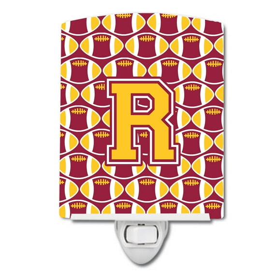 Letter R Football Maroon and Gold Ceramic Night Light