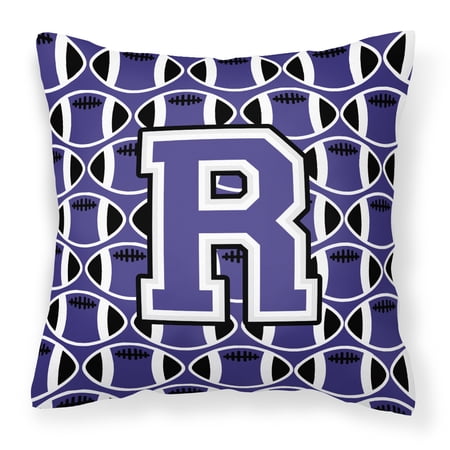 Letter R Football Purple and White Fabric Decorative Pillow