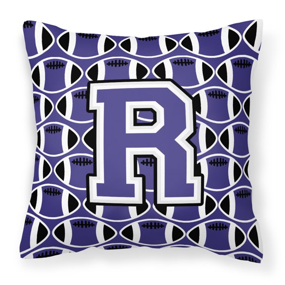 Letter R Football Purple and White Fabric Decorative Pillow