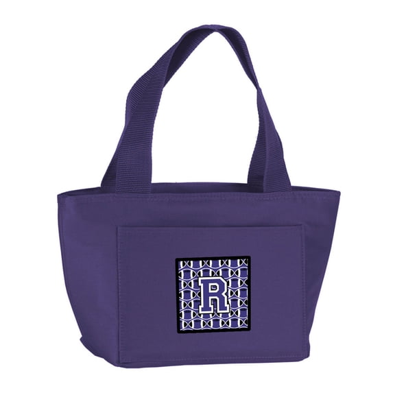 Letter R Football Purple and White Lunch Bag