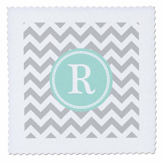 3dRose, Letter R Grey and white Chevron with Mint monogram personal initial R, 6x6 inch quilt square