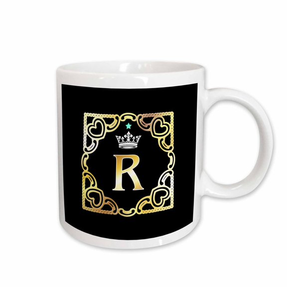 3drose, Letter R- Image of Monogram with Crown and Blue Star- Not Metal Foil, 11oz Mug