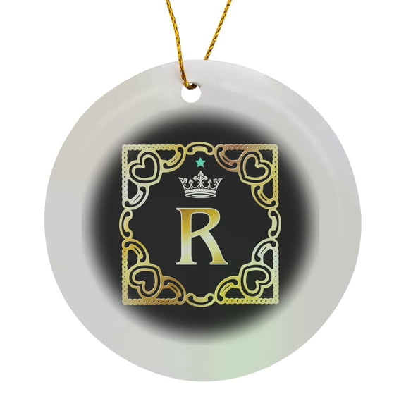 3drose, Letter R- Image of Monogram with Crown and Blue Star- Not Metal Foil, Circle Porcelain Ornament