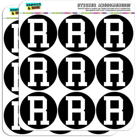 Letter R Initial Black White 18 2" Planner Calendar Scrapbooking Crafting Stickers