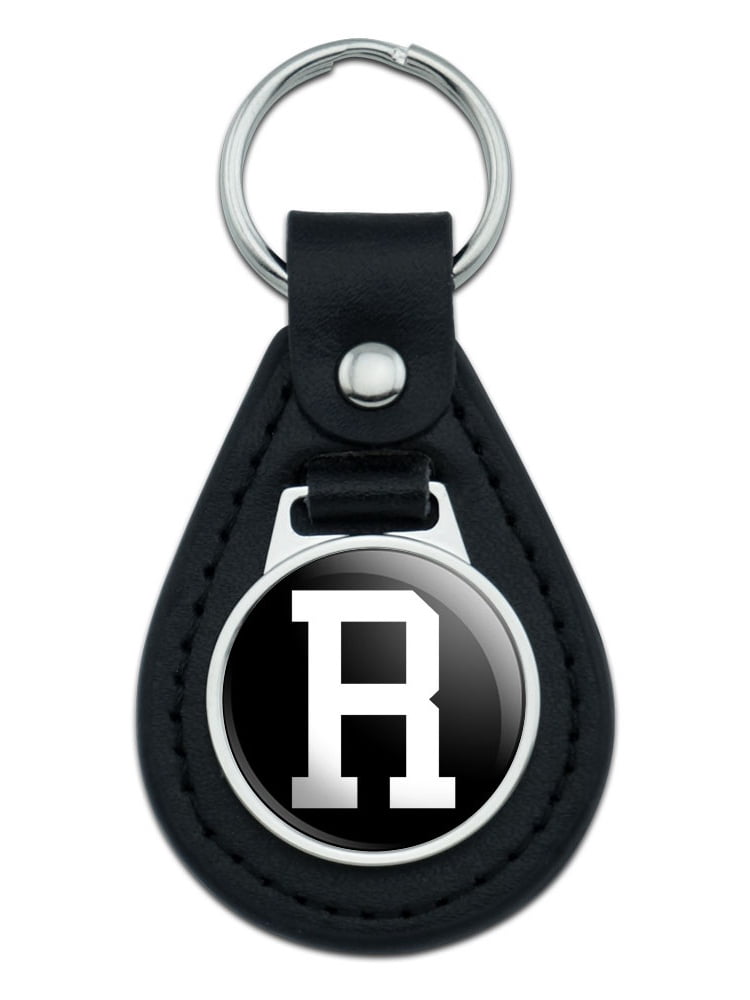 Key Ring Letter R Letter R Initial Black White Black Leather Keychain - Walmart.com