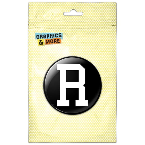 Letter R Initial Black White Pinback Button Pin Badge
