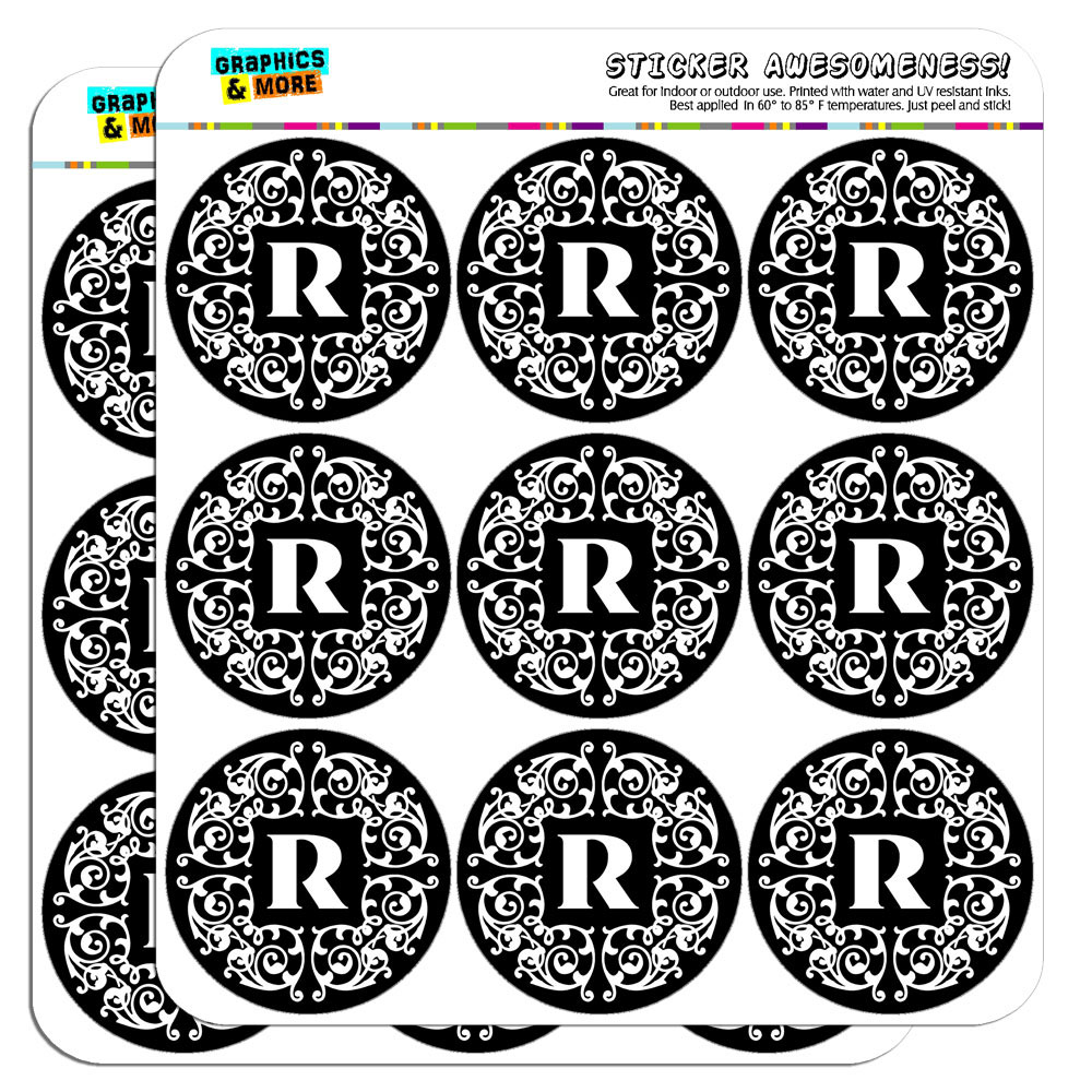 Black Letter R Sticker Letter R Initial Black White Scrolls 2