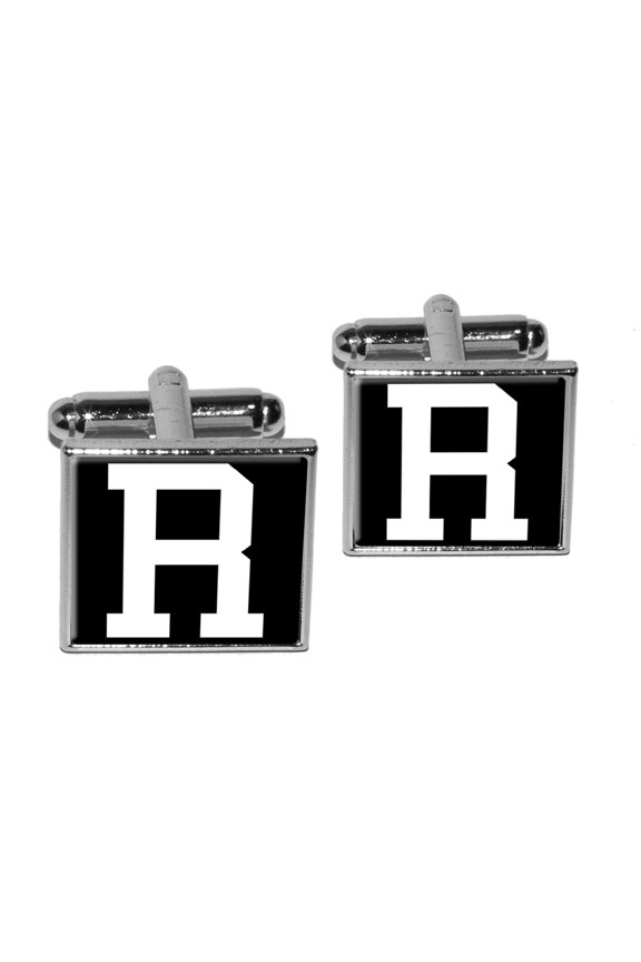 Letter R Initial Black White Square Cufflinks