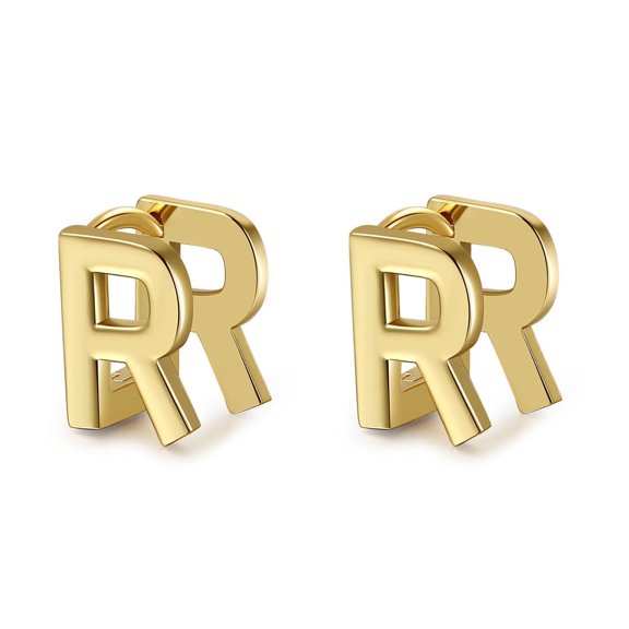 Letter R Initial Chunky Hoop Earrings for Women 18K Gold Plated Geometric Cartilage Huggie Hoops Earring