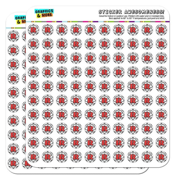 Letter R Initial Damask Elegant Red Black 1/2" (0.5") Scrapbooking Crafting Stickers