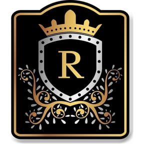 Letter R Initial Fancy Gold Crown BLACK Aluminum Composite Sign 15''x18''