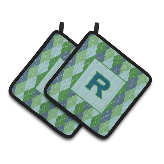 Letter R Initial Monogram - Blue Argoyle Pair of Pot Holders