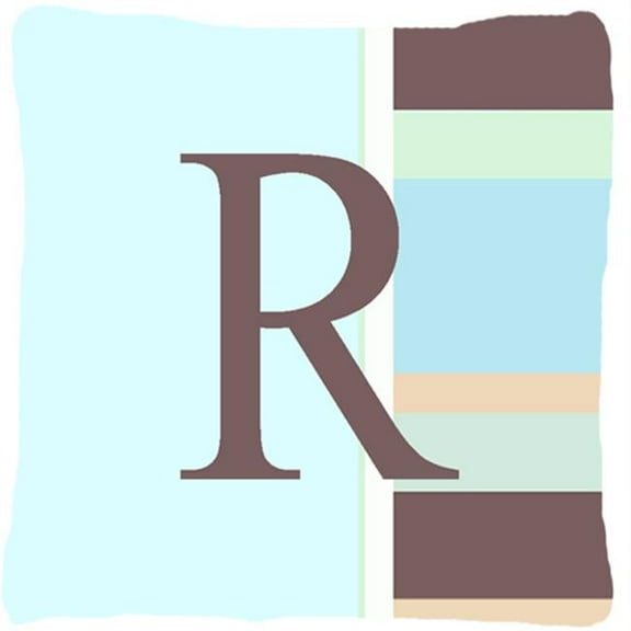 Letter R Initial Monogram - Blue Stripes Indoor & Outdoor Fabric Decorative Pillow