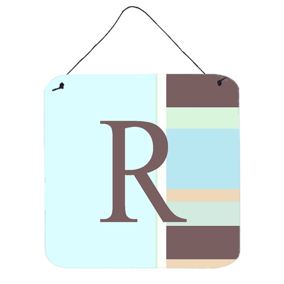 Letter R Initial Monogram - Blue Stripes Wall or Door Hanging Prints