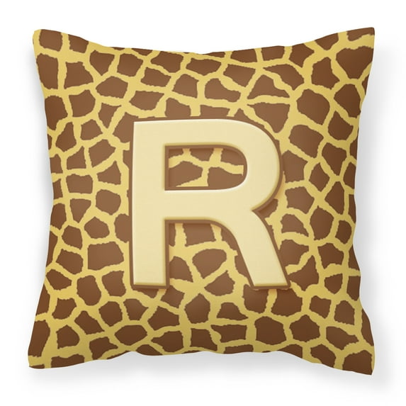 Letter R Initial Monogram - Giraffe Fabric Decorative Pillow
