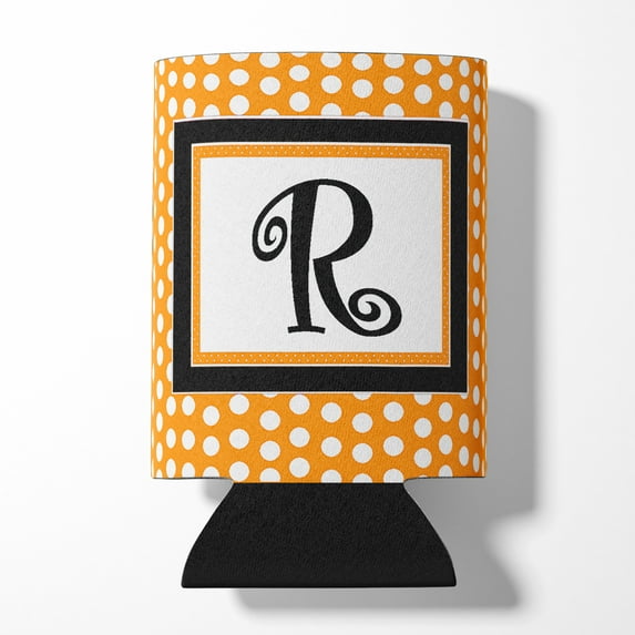 Letter R Initial Monogram - Orange Polkadots Can or Bottle Hugger
