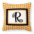 thumbnail image 1 of Letter R Initial Monogram - Orange Polkadots Fabric Decorative Pillow, 1 of 4