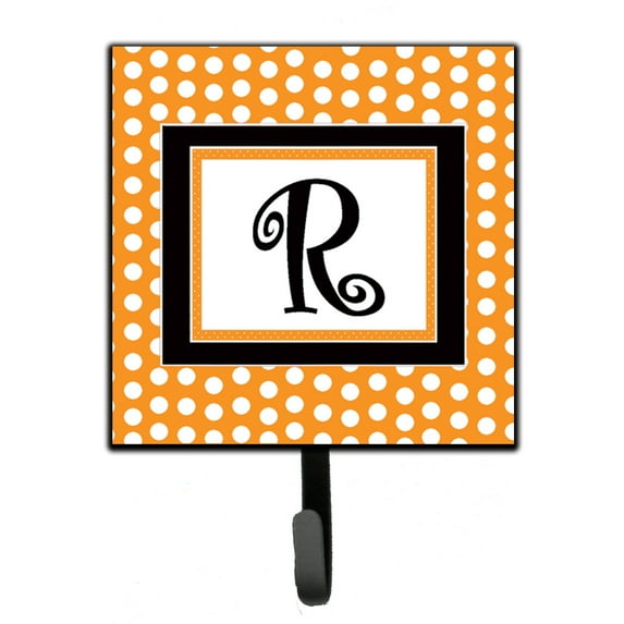 Letter R Initial Monogram - Orange Polkadots Leash or Key Holder