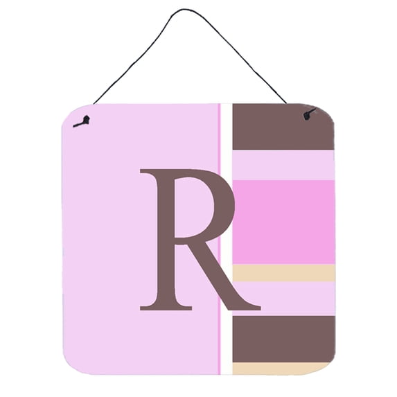 Letter R Initial Monogram - Pink Stripes Wall or Door Hanging Prints