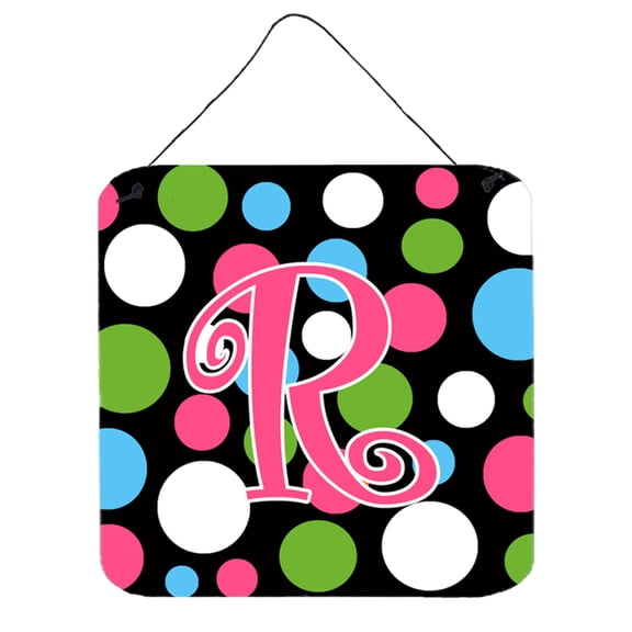 Letter R Initial Monogram - Polkadots and Pink Wall or Door Hanging Prints